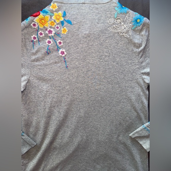 JWLA JOHNNY WAS Light Heather Gray Embroidered Floral Sleeve Zip Up Hoodie Small - Picture 7 of 12